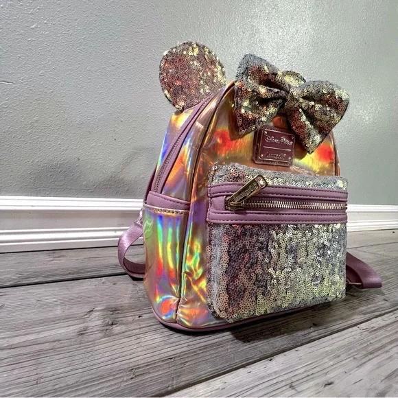 NWOT Loungefly Disney Parks Minnie Mouse Earidescent Mini Backpack 50th - Picture 6 of 16